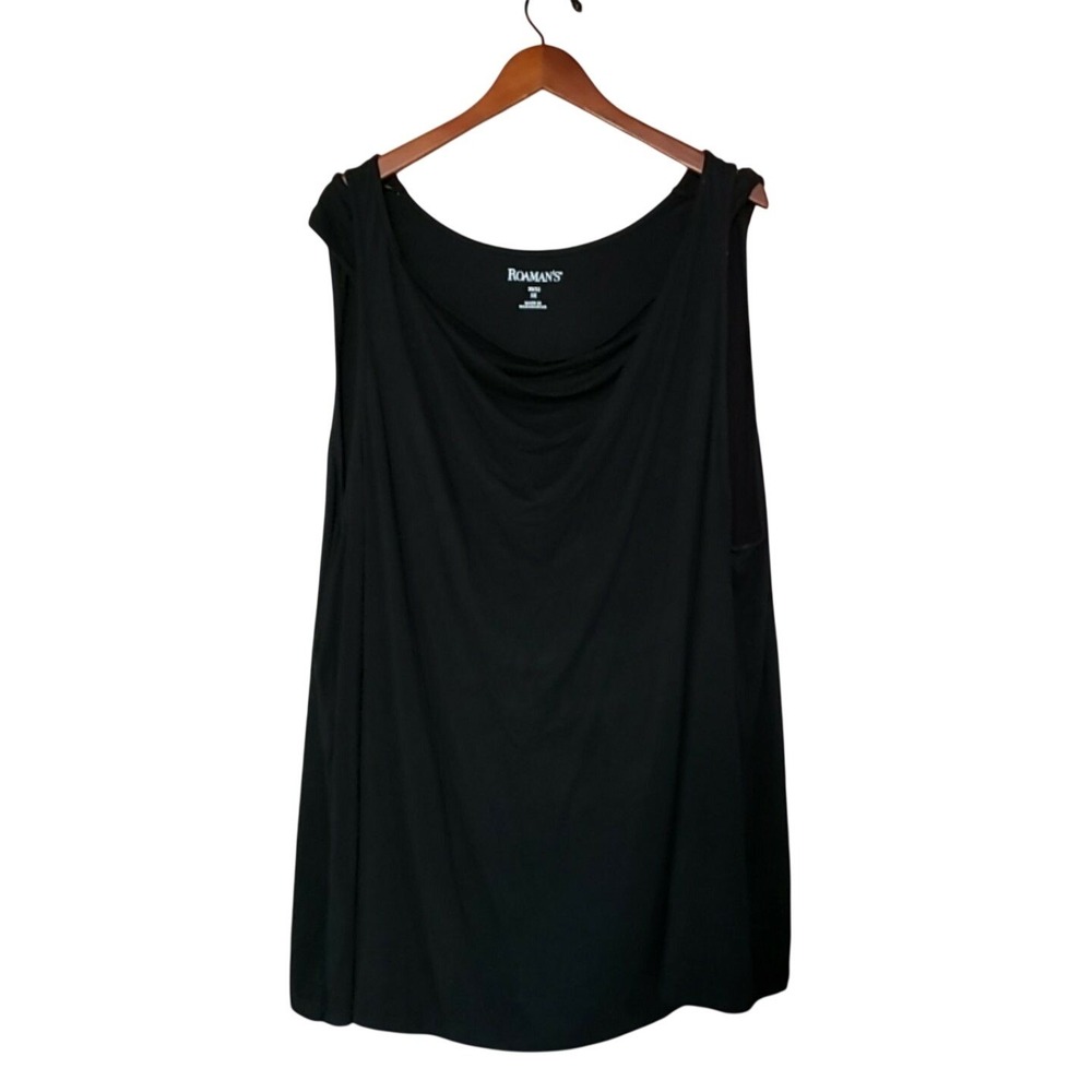 Roaman's Tank Top Womens Plus 3X Black Cowl Neck Sleeveless Tunic Jersey